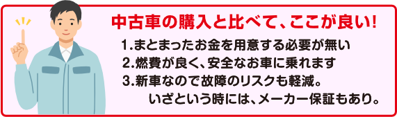 中古車の購入と比べて、ここが良い！